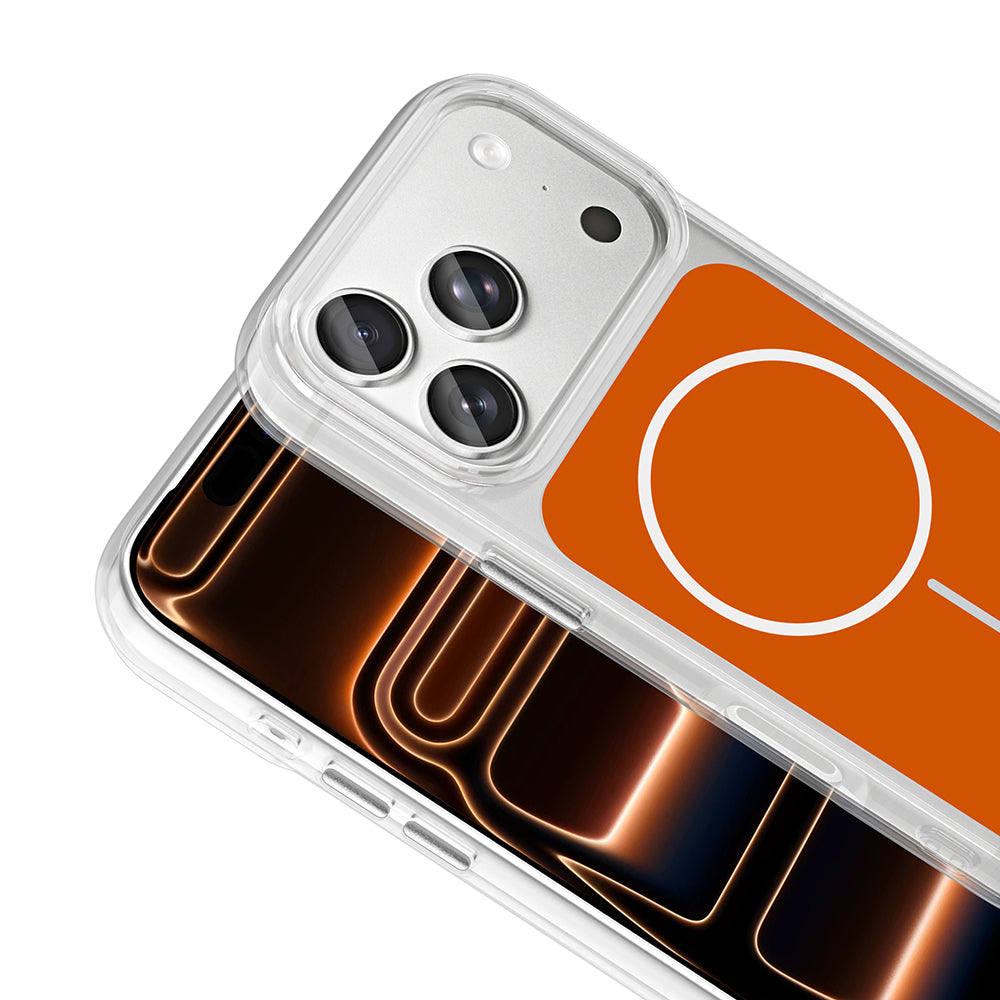 Apple iPhone 17 Pro Max Kılıf Metal Buton Tasarımlı Zore İkonik Sert Silikon Kapak Turuncu