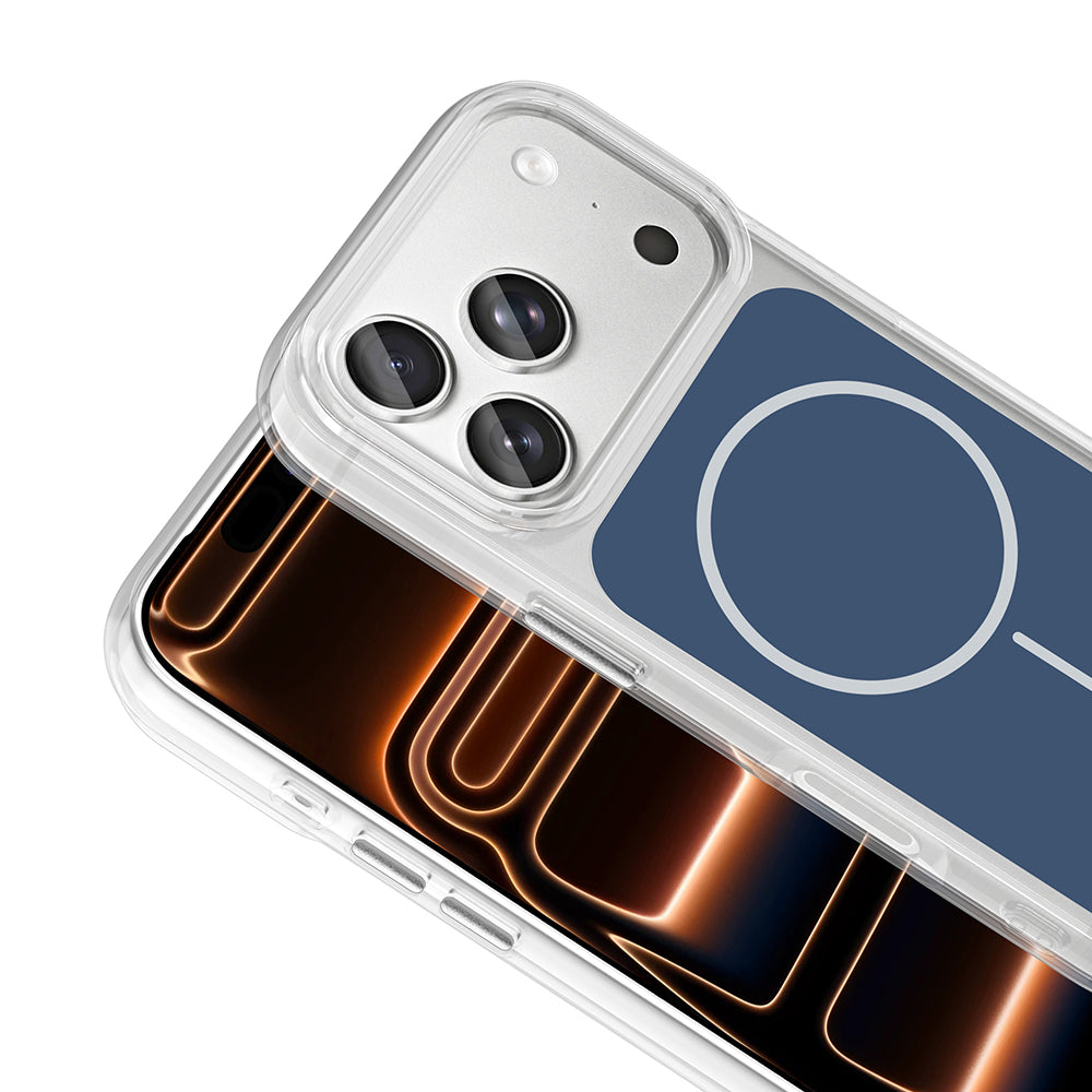 Apple iPhone 17 Pro Max Kılıf Metal Buton Tasarımlı Zore İkonik Sert Silikon Kapak Mavi