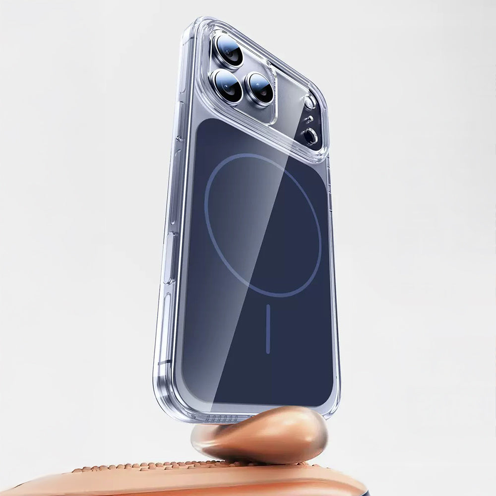 Apple iPhone 17 Pro Max Kılıf Zore M-safe Şarj Özellikli Şeffaf Kamera Kontrol Butonlu Lugano Kapak Lacivert