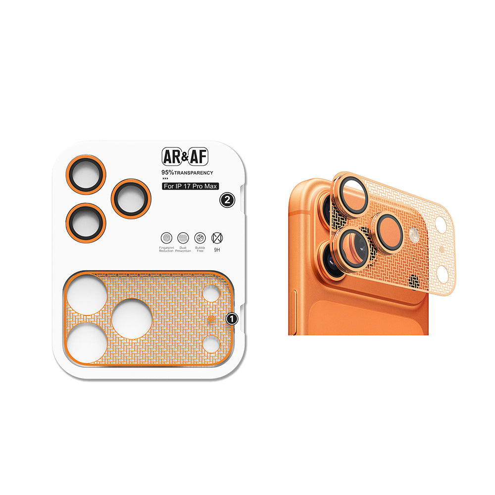 Apple iPhone 17 Pro Max CL-22 Parmak İzi Bırakmayan Anti-Reflective 2in1 Kamera Lens Koruyucu Turuncu