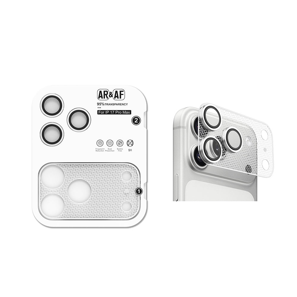 Apple iPhone 17 Pro Max CL-22 Parmak İzi Bırakmayan Anti-Reflective 2in1 Kamera Lens Koruyucu Gümüş