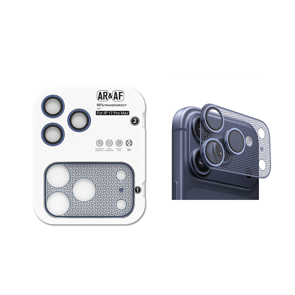 Apple iPhone 17 Pro Max CL-22 Parmak İzi Bırakmayan Anti-Reflective 2in1 Kamera Lens Koruyucu Mavi