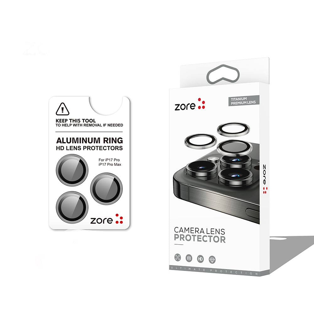 Apple iPhone 17 Pro Zore CL-12 Premium Safir Parmak İzi Bırakmayan Anti-Reflective Kamera Lens Koruyucu Titanyum-Gri