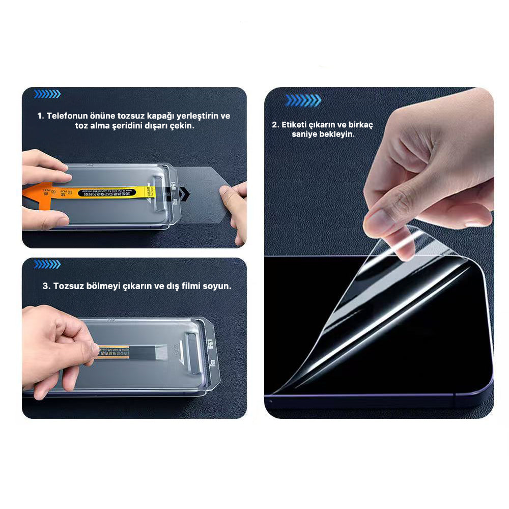 Apple iPhone 17 Zore 3D Oliv HD Temperli Cam Ekran Koruyucu + Kolay Uygulama Aparatı Şeffaf
