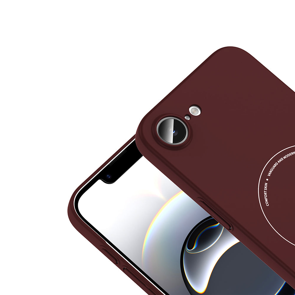 Apple iPhone 17E Kılıf M-Safe Şarj Özellikli Kamera Korumalı Zore Elio Sert PC Kapak Bordo