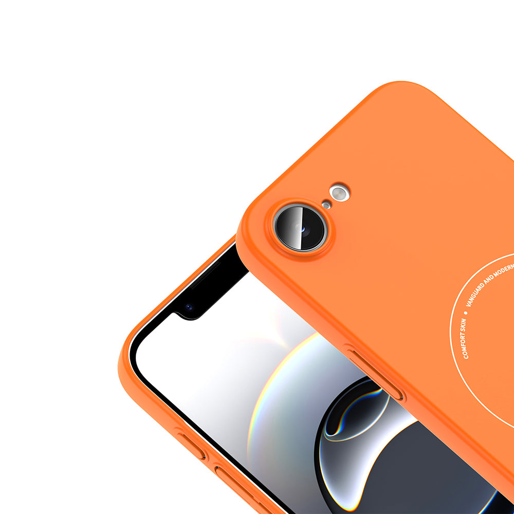 Apple iPhone 17E Kılıf M-Safe Şarj Özellikli Kamera Korumalı Zore Elio Sert PC Kapak Turuncu