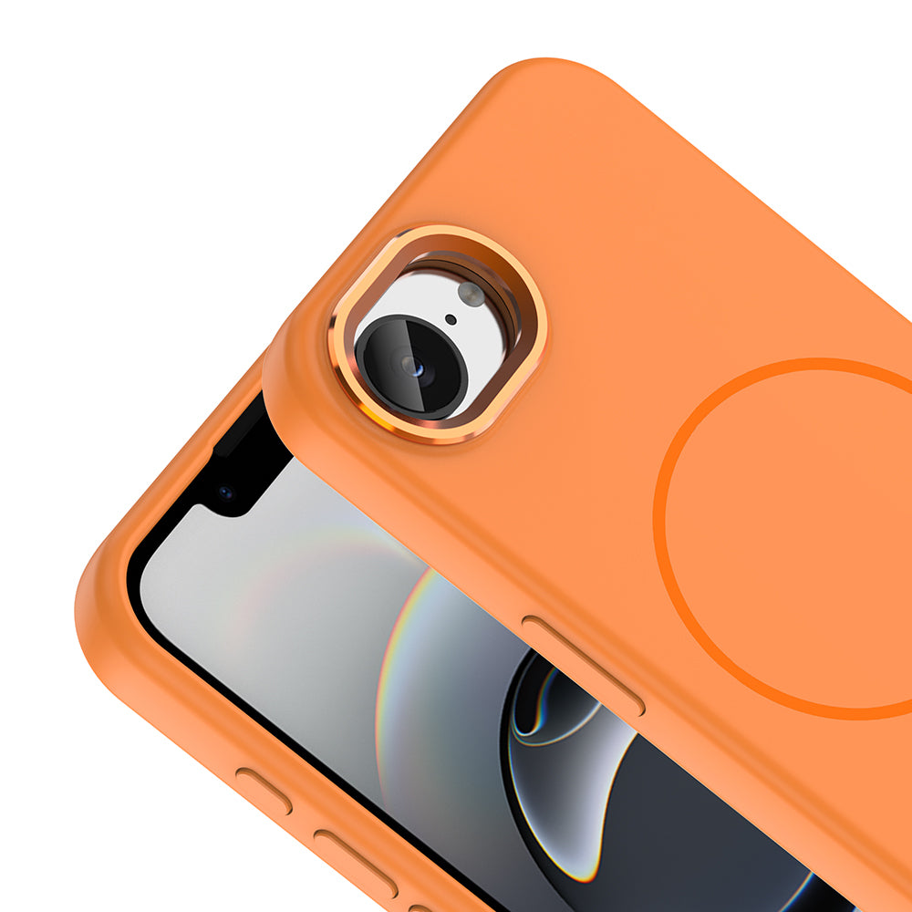 Apple iPhone 17E Kılıf M-Safe Şarj Özellikli Metal Kamera Çerçeveli Edi Silikon Kapak Turuncu
