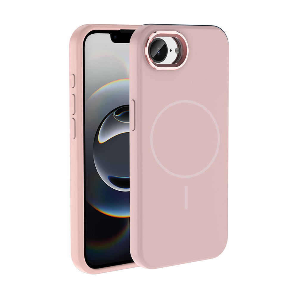 Apple iPhone 17E Kılıf M-Safe Şarj Özellikli Metal Kamera Çerçeveli Edi Silikon Kapak Rose Gold