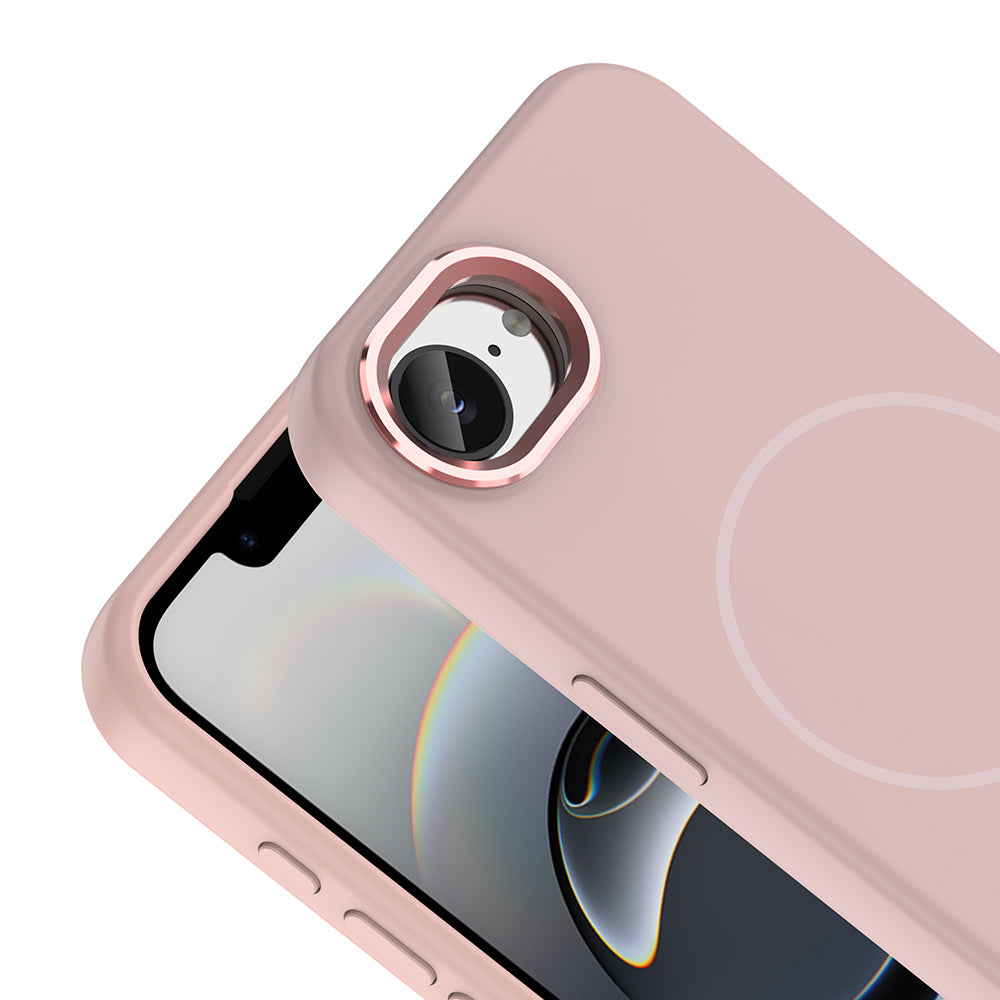 Apple iPhone 17E Kılıf M-Safe Şarj Özellikli Metal Kamera Çerçeveli Edi Silikon Kapak Rose Gold