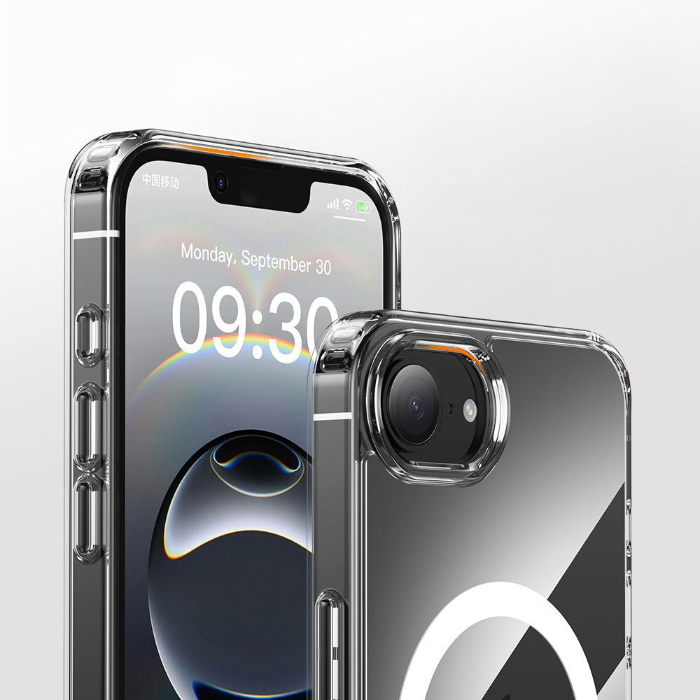 Apple iPhone 17E Kılıf M-safe Şarj Özellikli Şeffaf Sert PC Embos Kapak Şeffaf