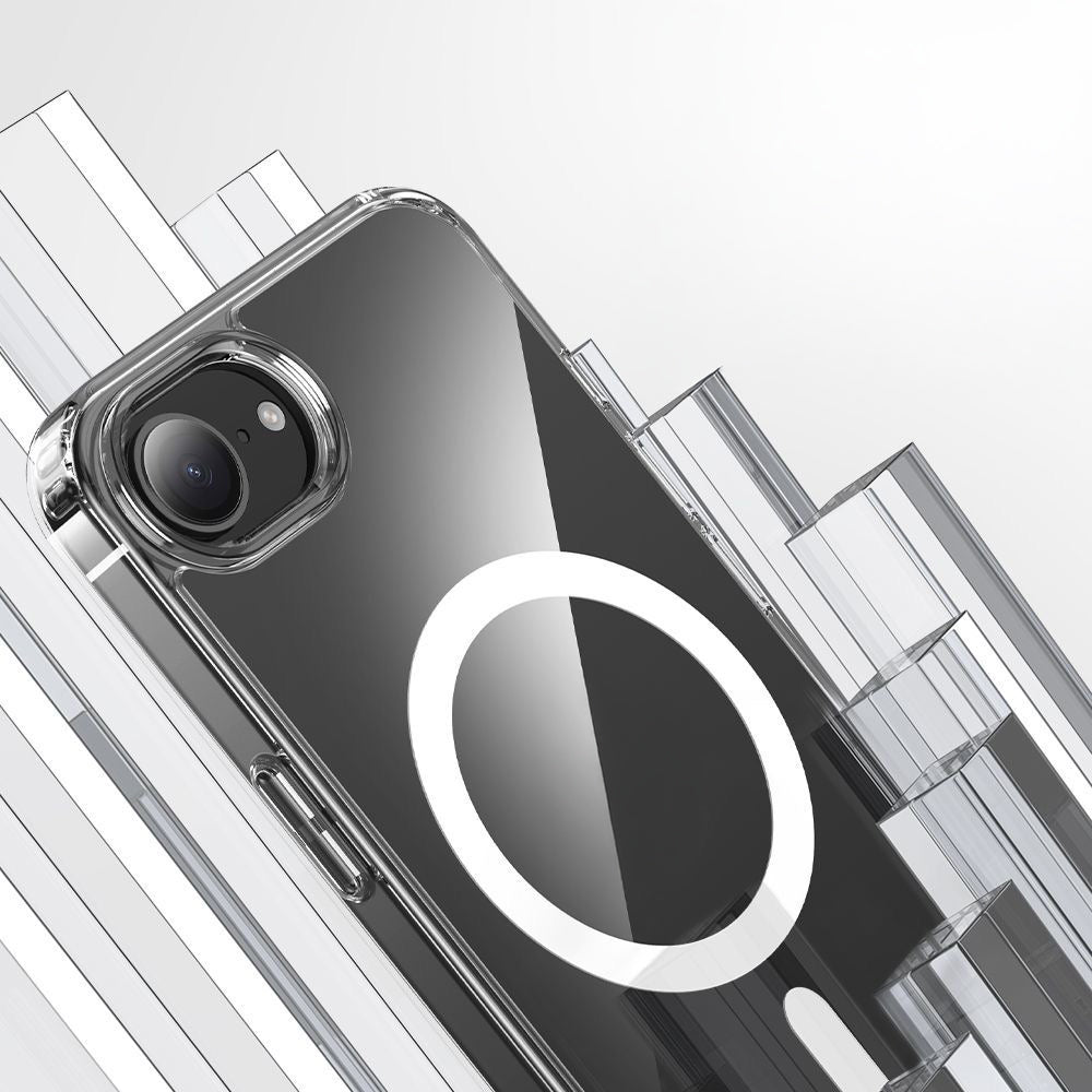 Apple iPhone 17E Kılıf M-safe Şarj Özellikli Şeffaf Sert PC Embos Kapak Şeffaf