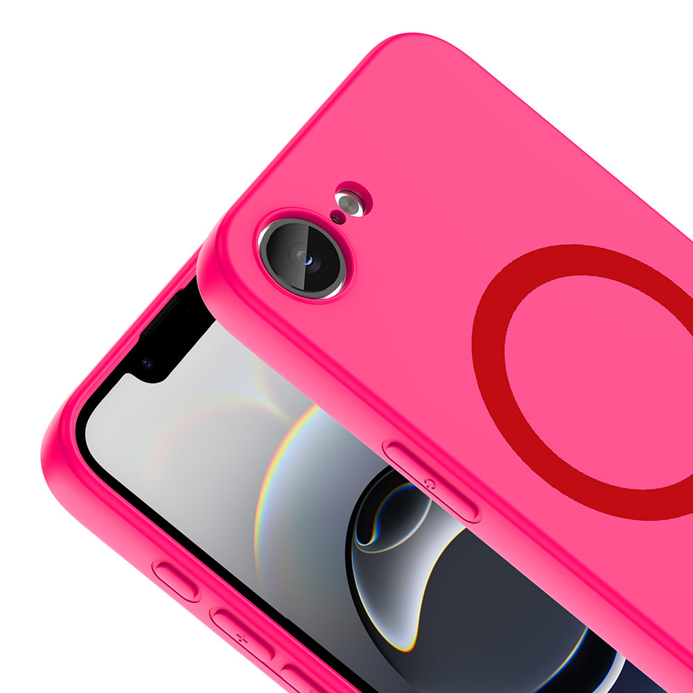 Apple iPhone 17E Kılıf M-Safe Şarj Özellikli Zore Aris Silikon Kapak Koyu Pembe