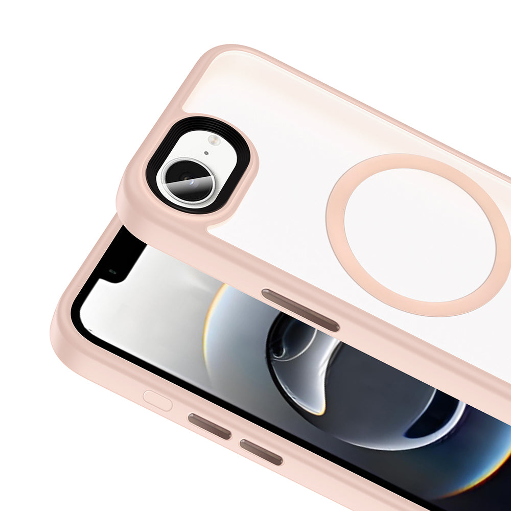 Apple iPhone 17E Kılıf Mat Arka Yüzey Wireless Şarj Özellikli Flet M-safe Kapak Pembe