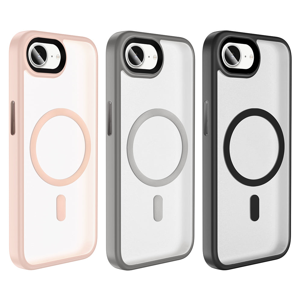 Apple iPhone 17E Kılıf Mat Arka Yüzey Wireless Şarj Özellikli Flet M-safe Kapak Lacivert
