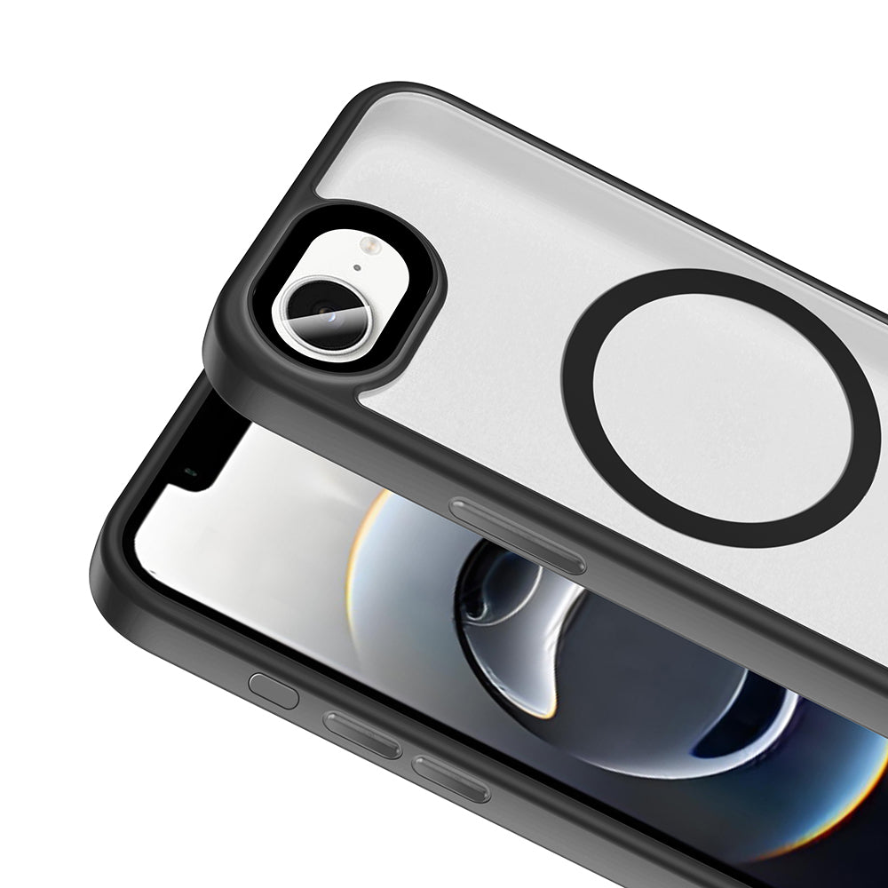 Apple iPhone 17E Kılıf Mat Arka Yüzey Wireless Şarj Özellikli Flet M-safe Kapak Lacivert