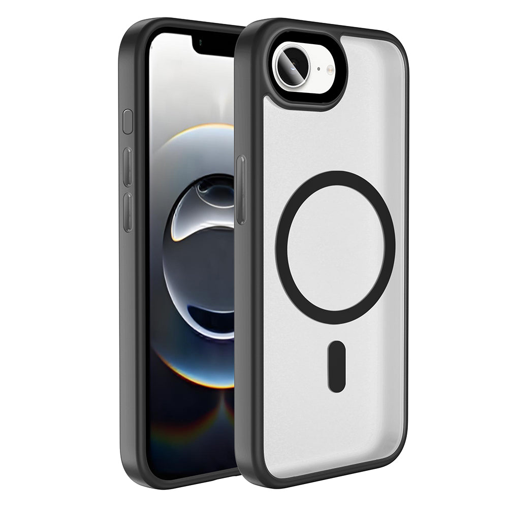 Apple iPhone 17E Kılıf Mat Arka Yüzey Wireless Şarj Özellikli Flet M-safe Kapak Siyah