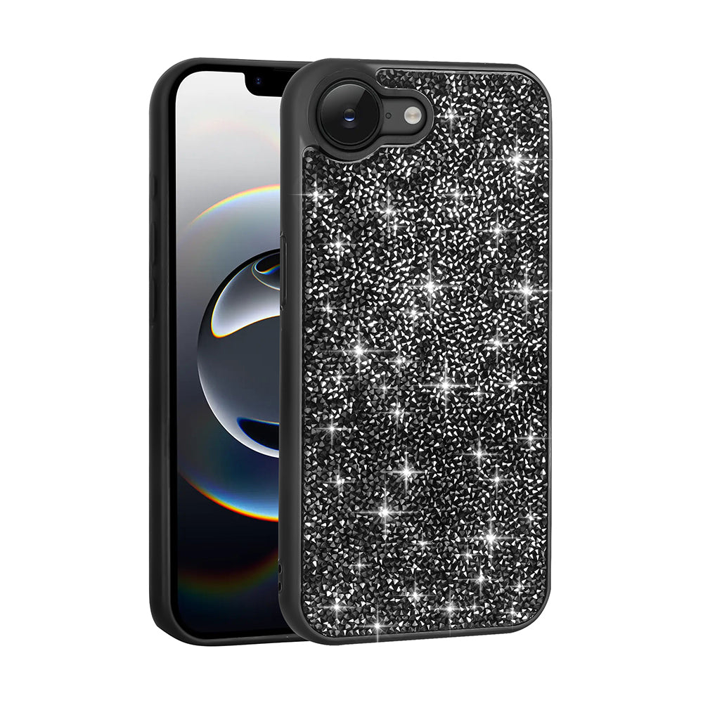 Apple iPhone 17E Kılıf Parlak Taşlı Tasarım Pırlanta Kapak Siyah