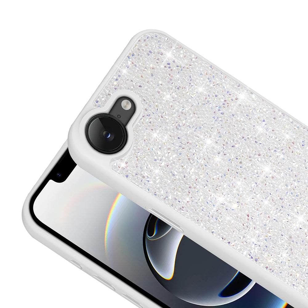 Apple iPhone 17E Kılıf Parlak Taşlı Tasarım Pırlanta Kapak Beyaz