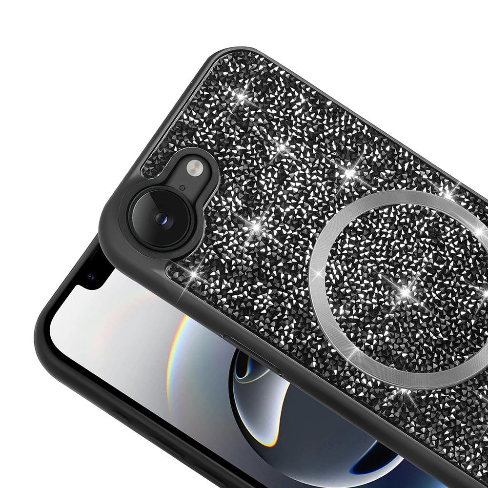 Apple iPhone 17E Kılıf Pırlanta Tasarımlı M-safe Şarj Özellikli Mozaik Silikon Kapak Siyah
