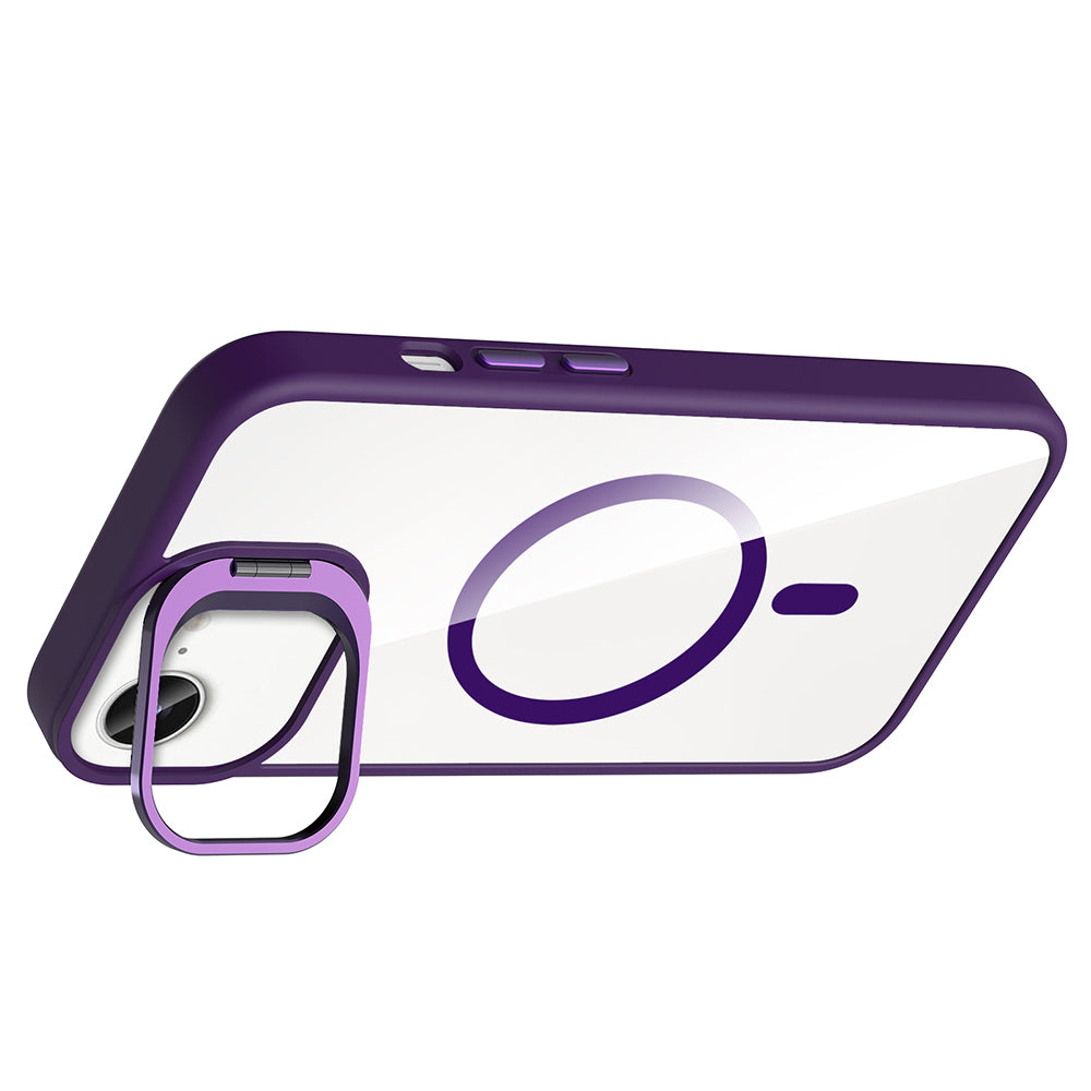 Apple iPhone 17E Kılıf Standlı ve Kamera Lens Hediyeli M-Safe Şarj Özellikli Etro Kapak Pembe