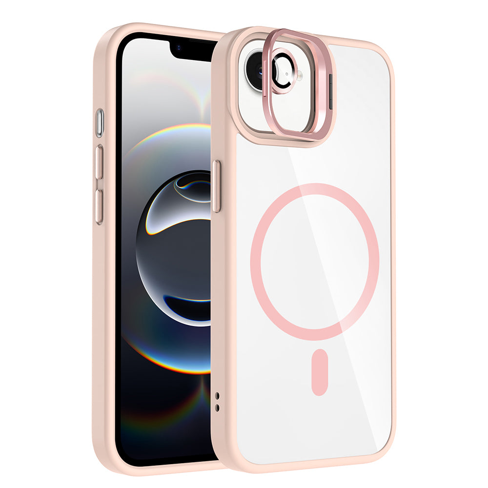 Apple iPhone 17E Kılıf Standlı ve Kamera Lens Hediyeli M-Safe Şarj Özellikli Etro Kapak Lacivert