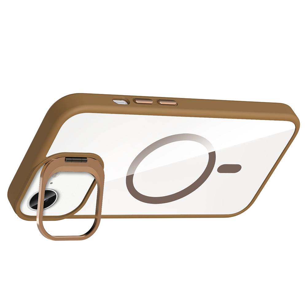 Apple iPhone 17E Kılıf Standlı ve Kamera Lens Hediyeli M-Safe Şarj Özellikli Etro Kapak Desert Titanyum