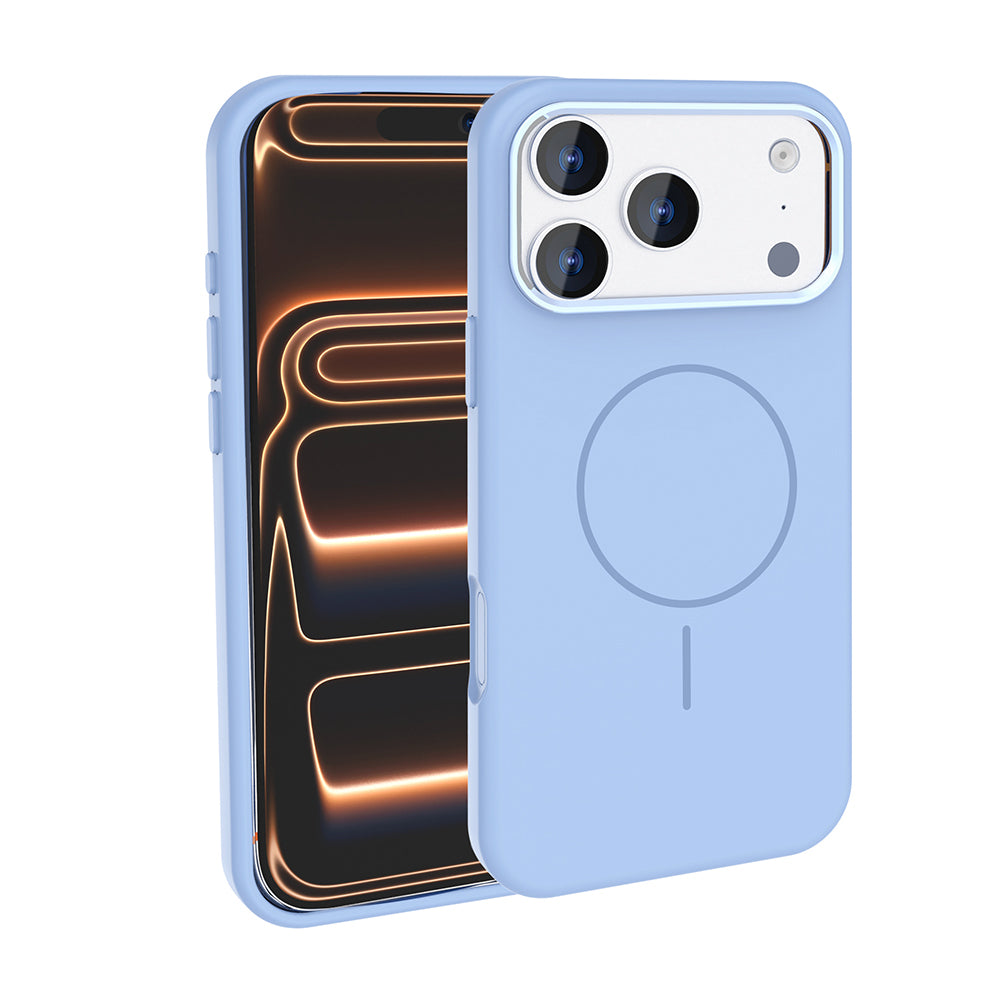 Apple iPhone 18 Pro Kılıf M-Safe Şarj Özellikli Metal Kamera Çerçeveli Zore Edi Silikon Kapak Açık Mavi
