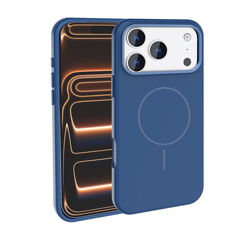 Apple iPhone 18 Pro Kılıf M-Safe Şarj Özellikli Metal Kamera Çerçeveli Zore Edi Silikon Kapak Lacivert
