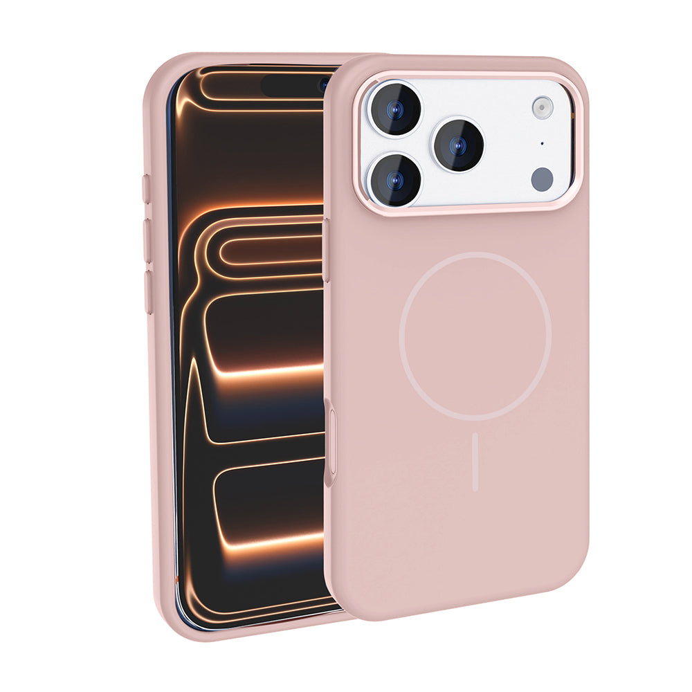 Apple iPhone 18 Pro Kılıf M-Safe Şarj Özellikli Metal Kamera Çerçeveli Zore Edi Silikon Kapak Rose Gold