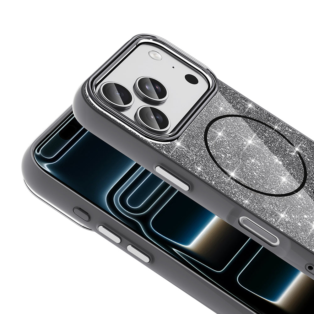 Apple iPhone 18 Pro Kılıf M-safe Şarj Özellikli Parlayan Simli Zore Okso Kapak Beyaz