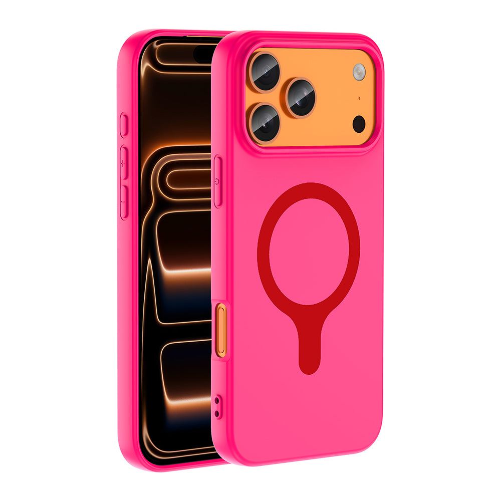Apple iPhone 18 Pro Kılıf M-Safe Şarj Özellikli Zore Aris Silikon Kapak Koyu Pembe