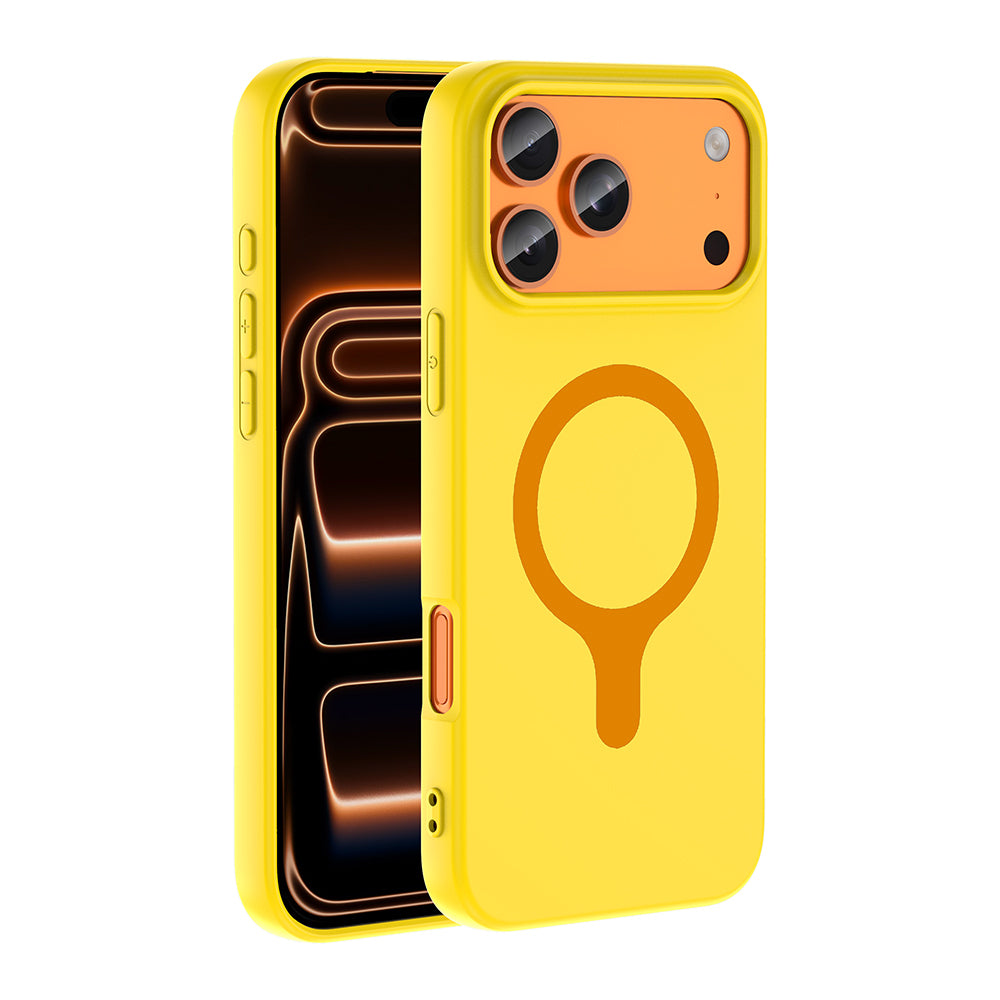 Apple iPhone 18 Pro Kılıf M-Safe Şarj Özellikli Zore Aris Silikon Kapak Sarı