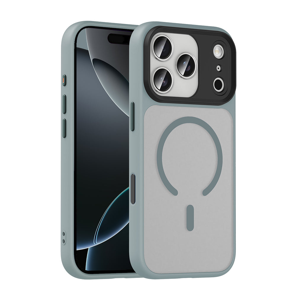Apple iPhone 18 Pro Kılıf Mat Arka Yüzey Wireless Şarj Özellikli Zore Flet M-safe Kapak Gri