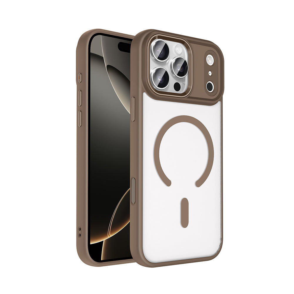 Apple iPhone 18 Pro Kılıf Wireless Şarj Özellikli Zore Krom M-safe Silikon Kapak Desert Gold