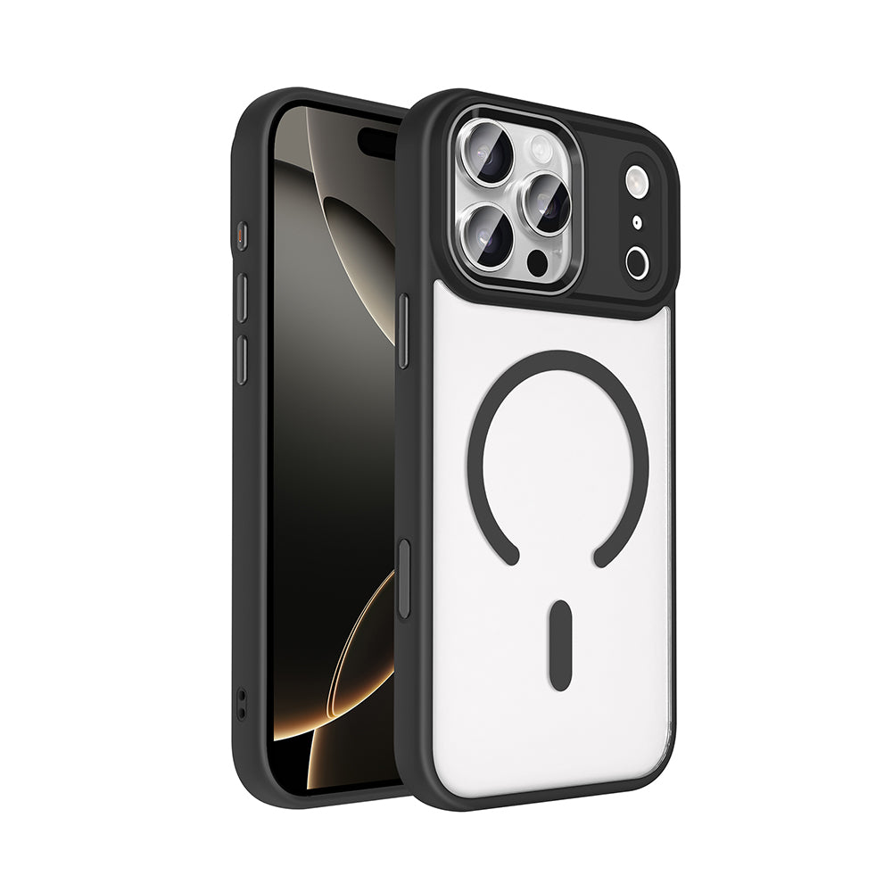 Apple iPhone 18 Pro Kılıf Wireless Şarj Özellikli Zore Krom M-safe Silikon Kapak Siyah