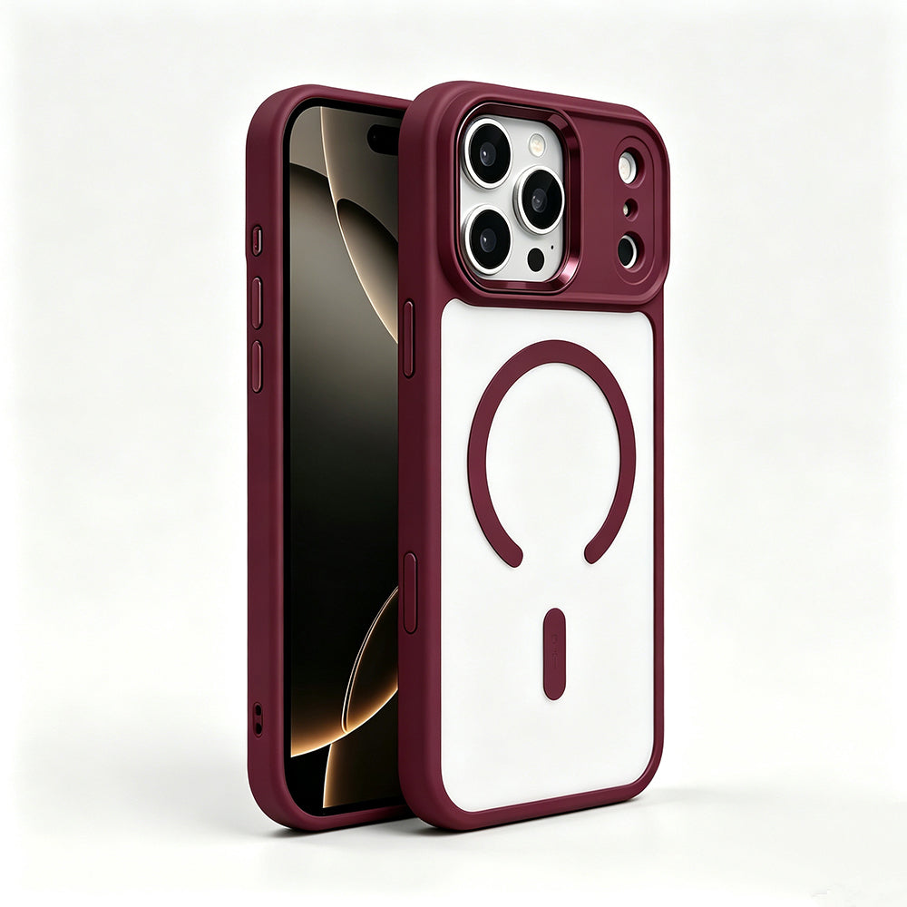 Apple iPhone 18 Pro Kılıf Wireless Şarj Özellikli Zore Krom M-safe Silikon Kapak Mürdüm