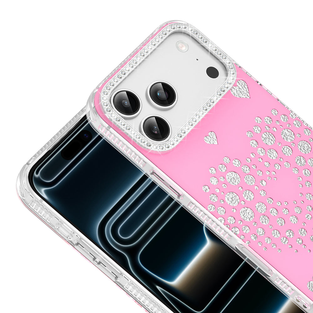 Apple iPhone 18 Pro Max Kılıf Damla Taşlı Zore Rivas Sert PC Kapak Pembe