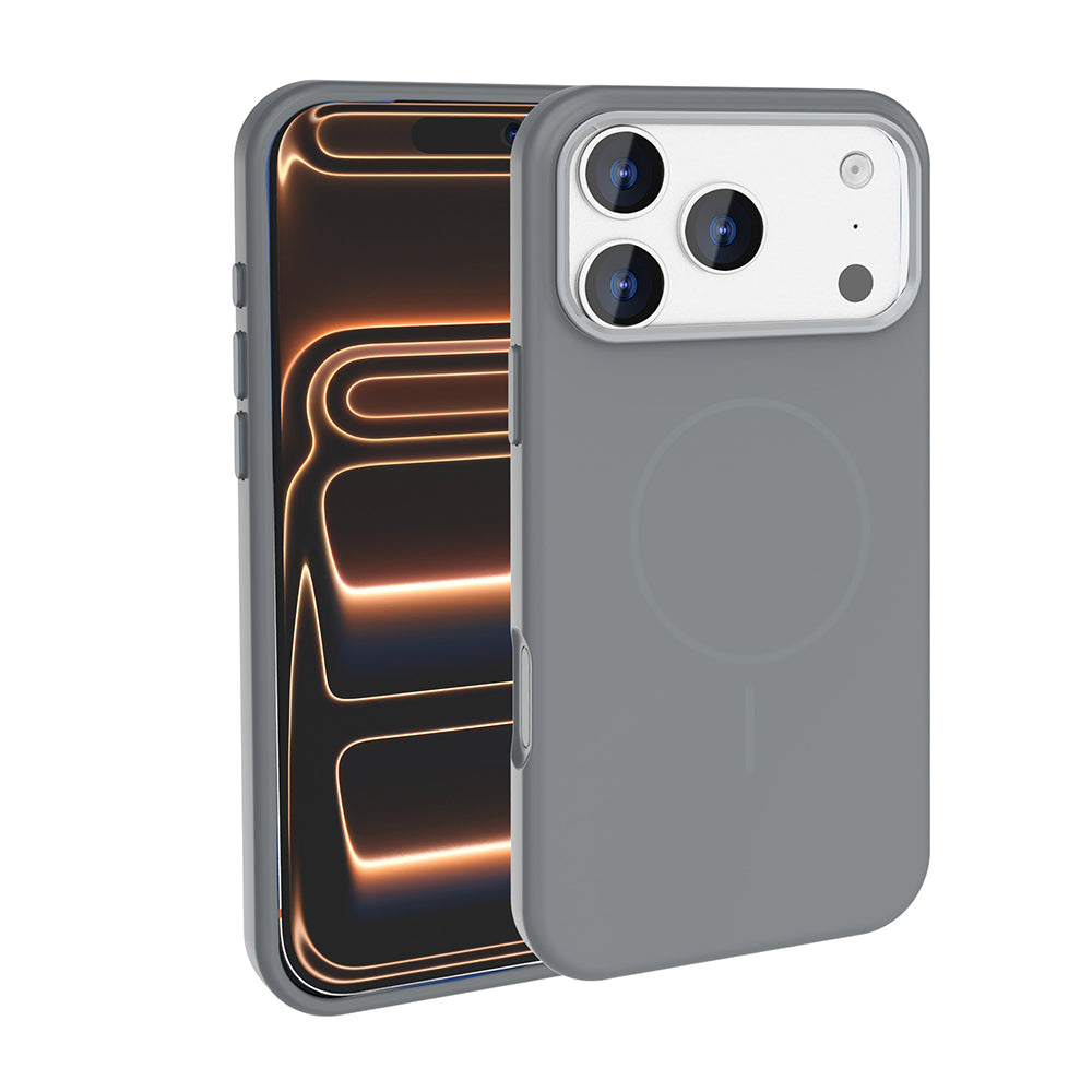 Apple iPhone 18 Pro Max Kılıf M-Safe Şarj Özellikli Metal Kamera Çerçeveli Zore Edi Silikon Kapak Titanyum-Gri