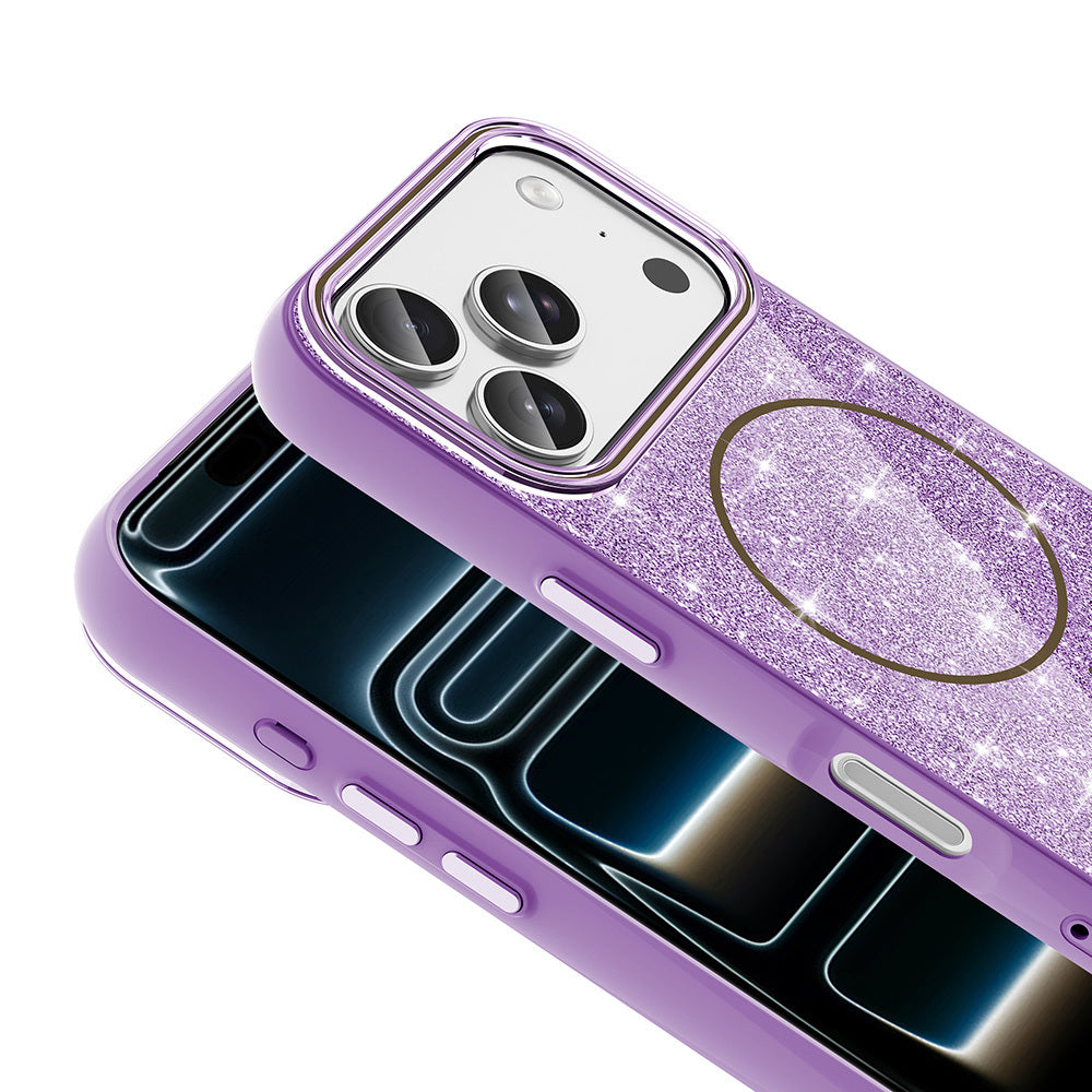 Apple iPhone 18 Pro Max Kılıf M-safe Şarj Özellikli Parlayan Simli Zore Okso Kapak Pembe
