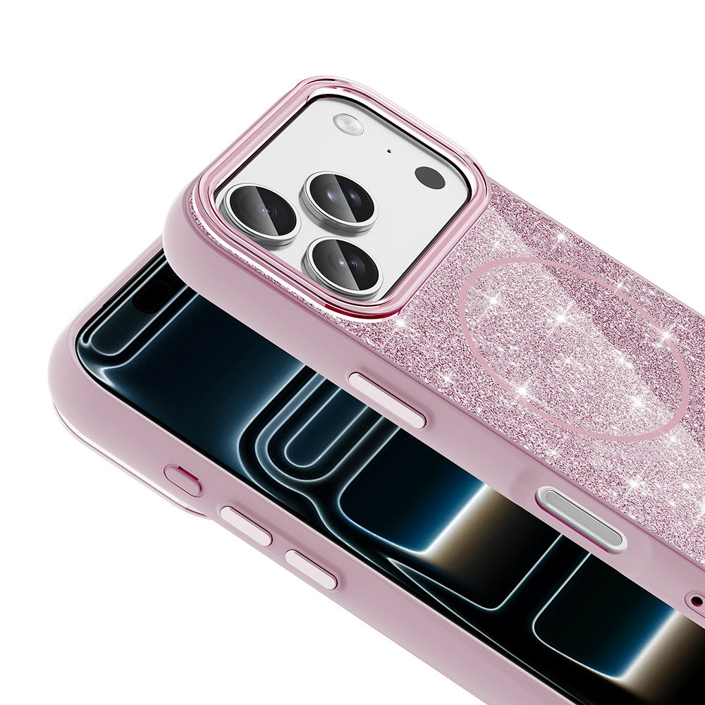 Apple iPhone 18 Pro Max Kılıf M-safe Şarj Özellikli Parlayan Simli Zore Okso Kapak Derin Mor