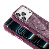 Apple iPhone 18 Pro Max Kılıf M-safe Şarj Özellikli Parlayan Simli Okso Kapak Bordo