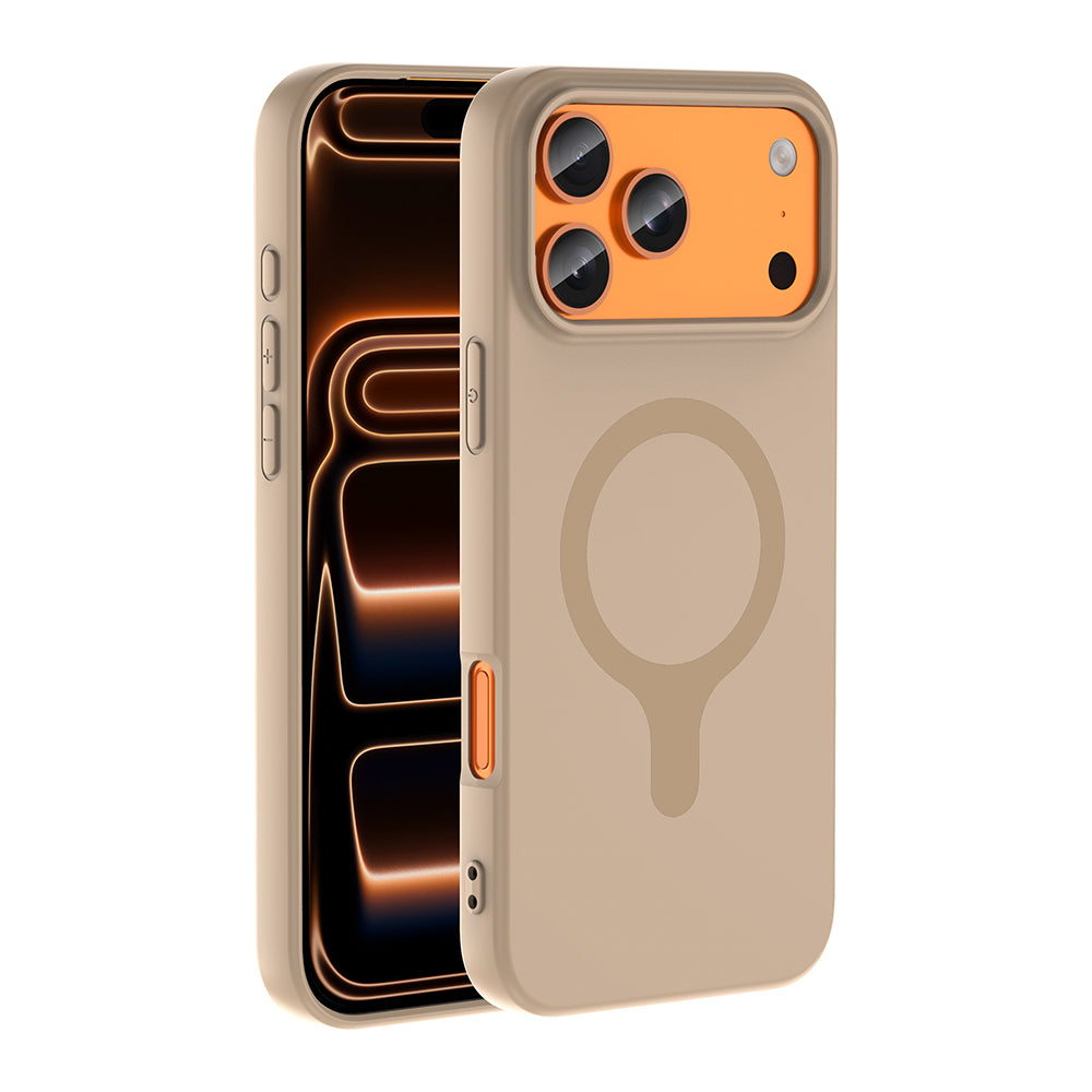 Apple iPhone 18 Pro Max Kılıf M-Safe Şarj Özellikli Zore Aris Silikon Kapak Krem