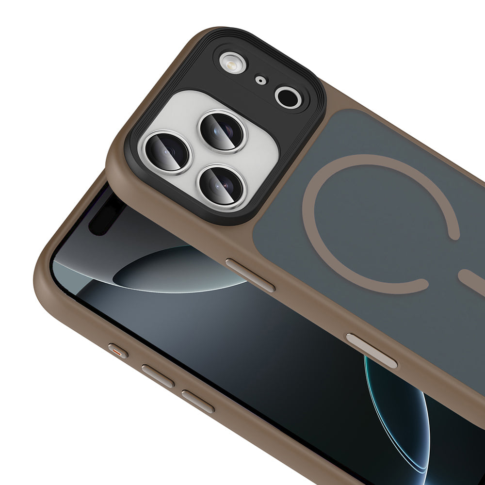 Apple iPhone 18 Pro Max Kılıf Mat Arka Yüzey Wireless Şarj Özellikli Zore Flet M-safe Kapak Gri
