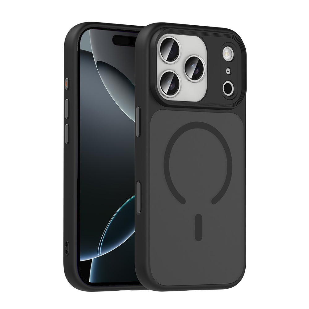 Apple iPhone 18 Pro Max Kılıf Mat Arka Yüzey Wireless Şarj Özellikli Zore Flet M-safe Kapak Siyah
