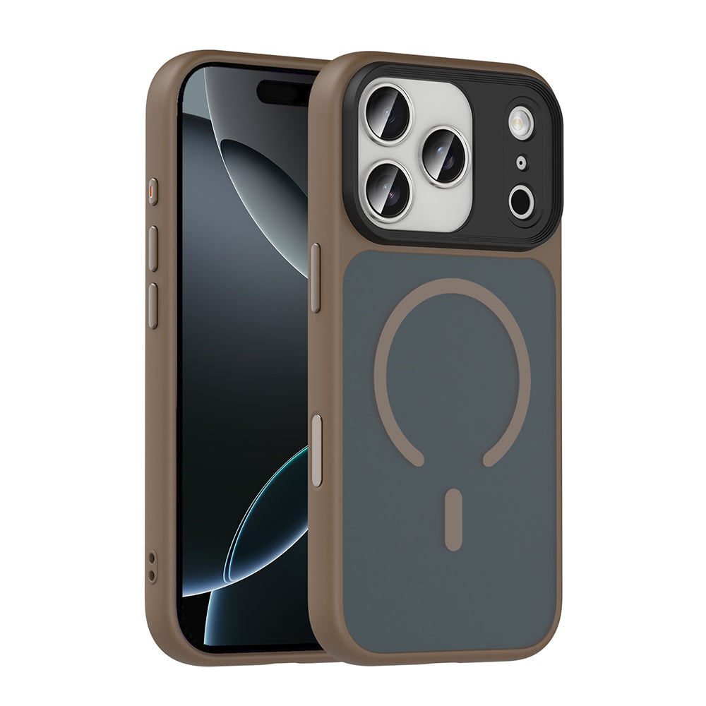 Apple iPhone 18 Pro Max Kılıf Mat Arka Yüzey Wireless Şarj Özellikli Zore Flet M-safe Kapak Desert Titanyum