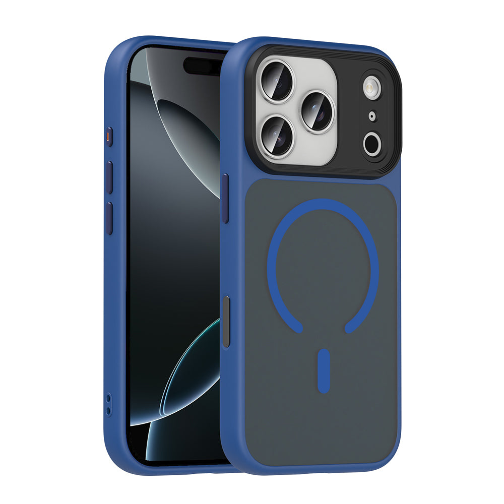 Apple iPhone 18 Pro Max Kılıf Mat Arka Yüzey Wireless Şarj Özellikli Zore Flet M-safe Kapak Lacivert