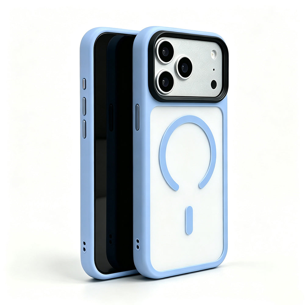 Apple iPhone 18 Pro Max Kılıf Mat Arka Yüzey Wireless Şarj Özellikli Zore Flet M-safe Kapak Açık Mavi