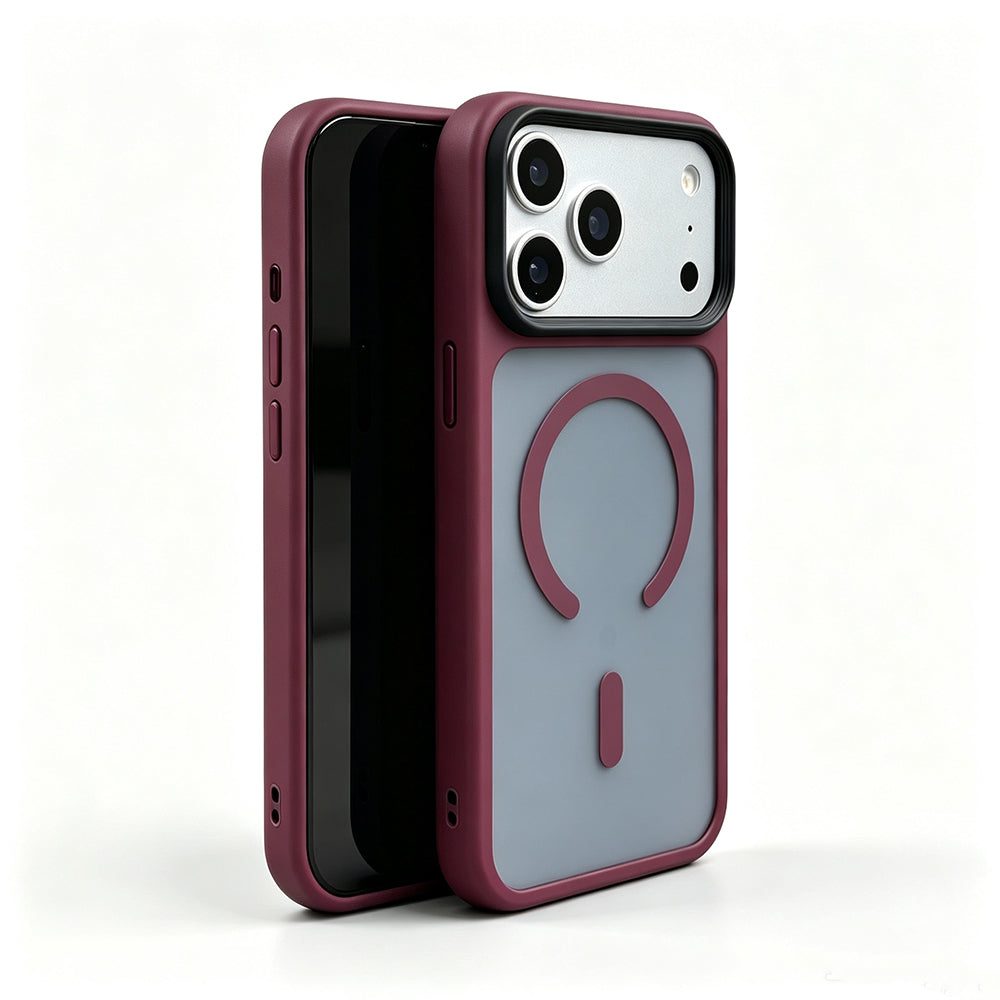 Apple iPhone 18 Pro Max Kılıf Mat Arka Yüzey Wireless Şarj Özellikli Zore Flet M-safe Kapak Mürdüm