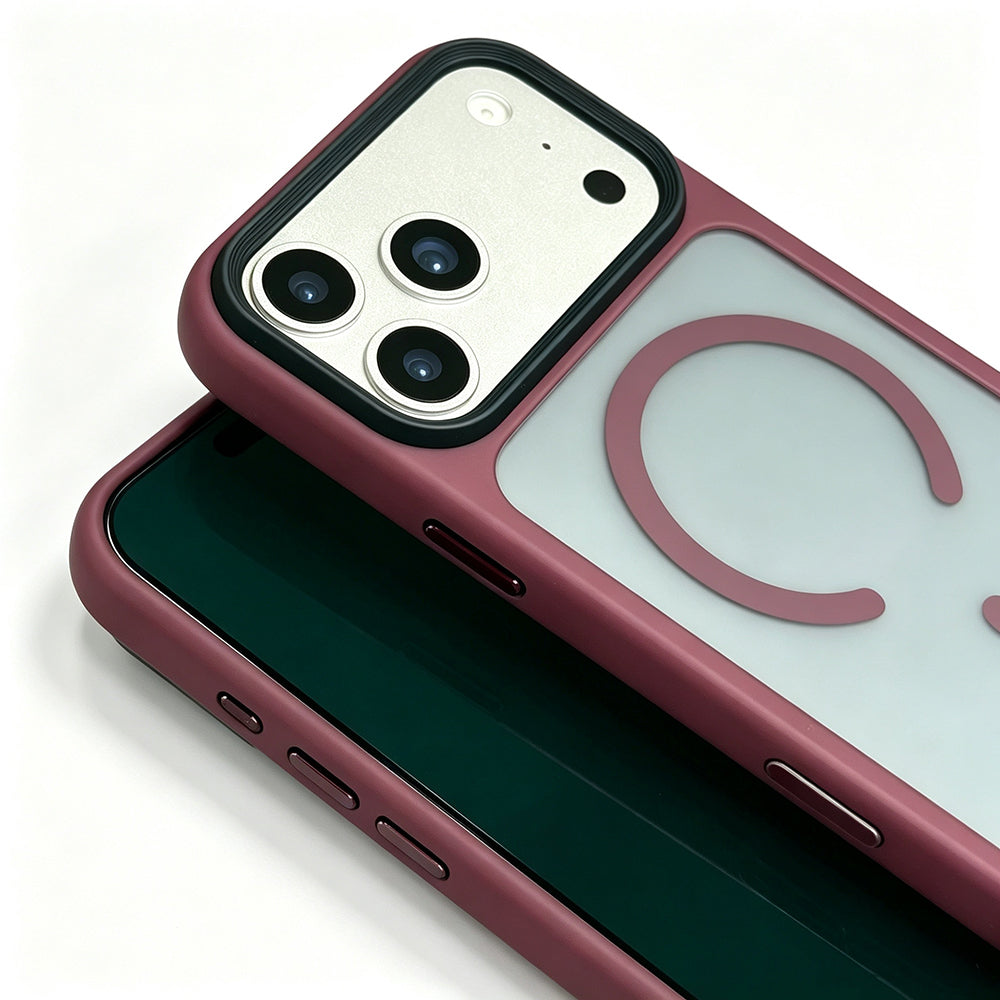 Apple iPhone 18 Pro Max Kılıf Mat Arka Yüzey Wireless Şarj Özellikli Zore Flet M-safe Kapak Mürdüm