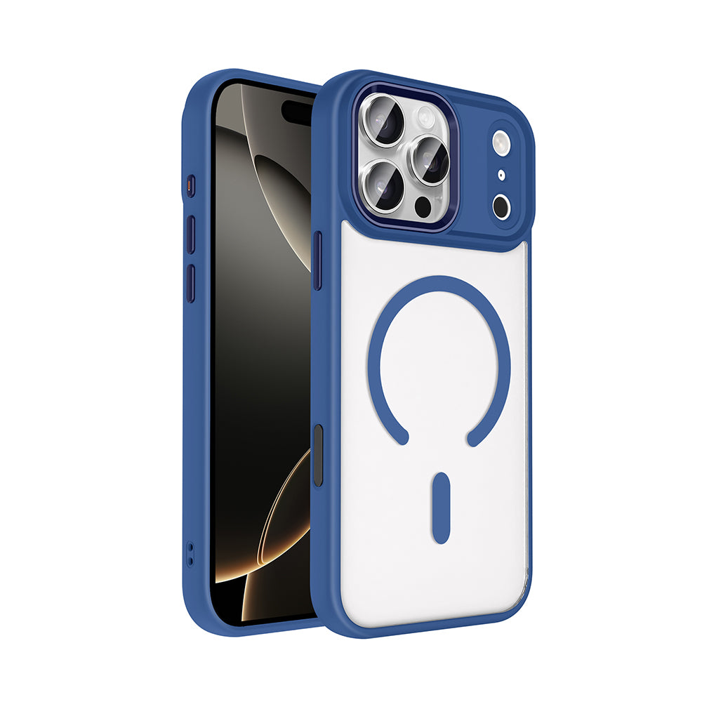 Apple iPhone 18 Pro Max Kılıf Wireless Şarj Özellikli Zore Krom M-safe Silikon Kapak Lacivert